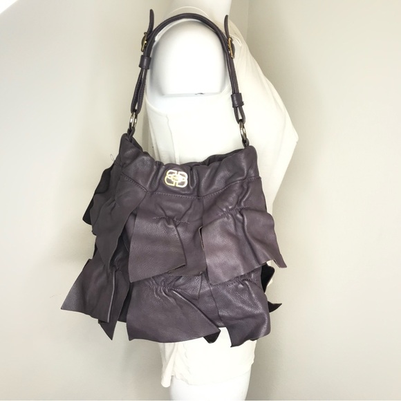 Le Bulga Lavender Ruffle Hobo Leather Shoulder Bag Made In Italy - Picture 15 of 16